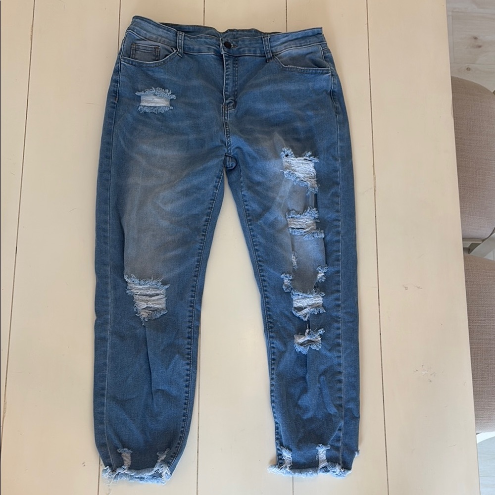Amazon Blue Boyfriend Jeans with Distressed Details